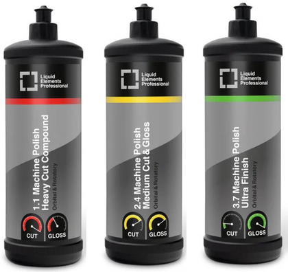 Liquid Elements - Heavy Cut bis Finish Polituren im Set - grob bis fein - 3x1000ml