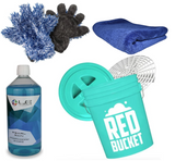 Waschset mit zwei Waschhandschuhen - Eimer, Shampoo, Waschhandschuhe, Trockentuch und Versiegelung