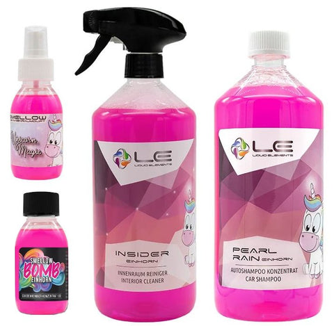 Liquid Elements Autoduft Set "Einhorn" Autoshampoo + Innenraumreiniger + Wischwasserkonzentrat - ADVANTUSE - Autopflegeshop