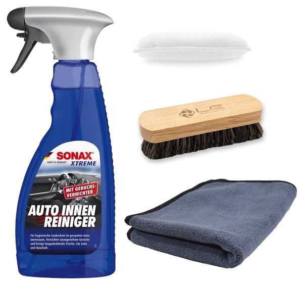Innenraum-Reinigungs-Set mit Reiniger, Scrubpad, Bürste und Tuch –  ADVANTUSE - Autopflegeshop